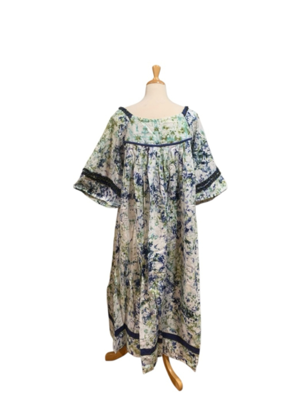 Vntg 70’s handmade tie dye elbow sleeve house dress w/huge sweep sz L - Picture 6 of 8
